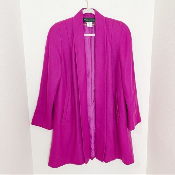 Vintage 80's Harve Barnerd Pink Wool Long Open Front Blazer Coat - Picture 6 of 12